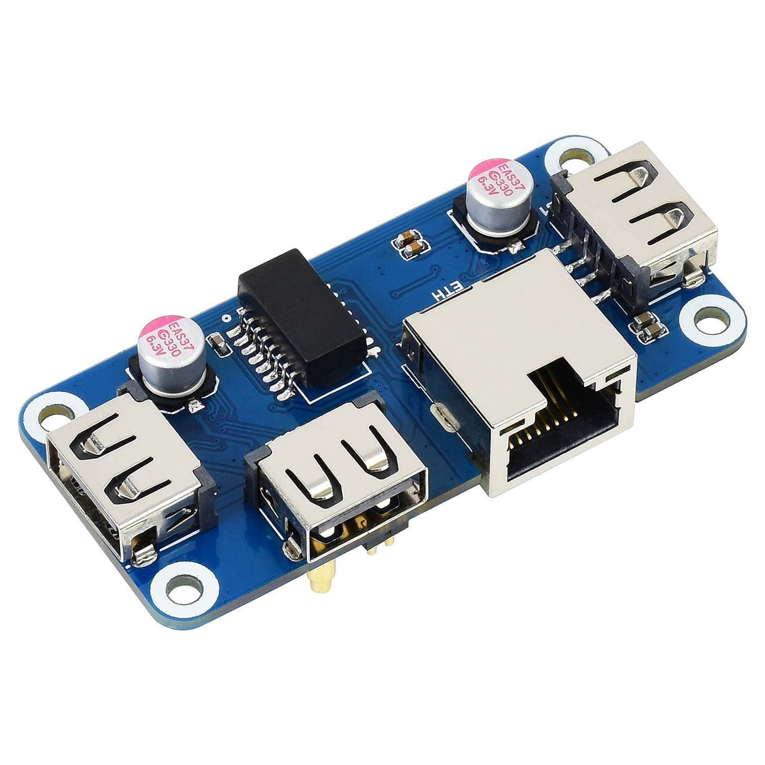 Ethernet / USB HUB HAT for Raspberry Pi (1x RJ45 & 3x USB 2.0) - The Pi Hut