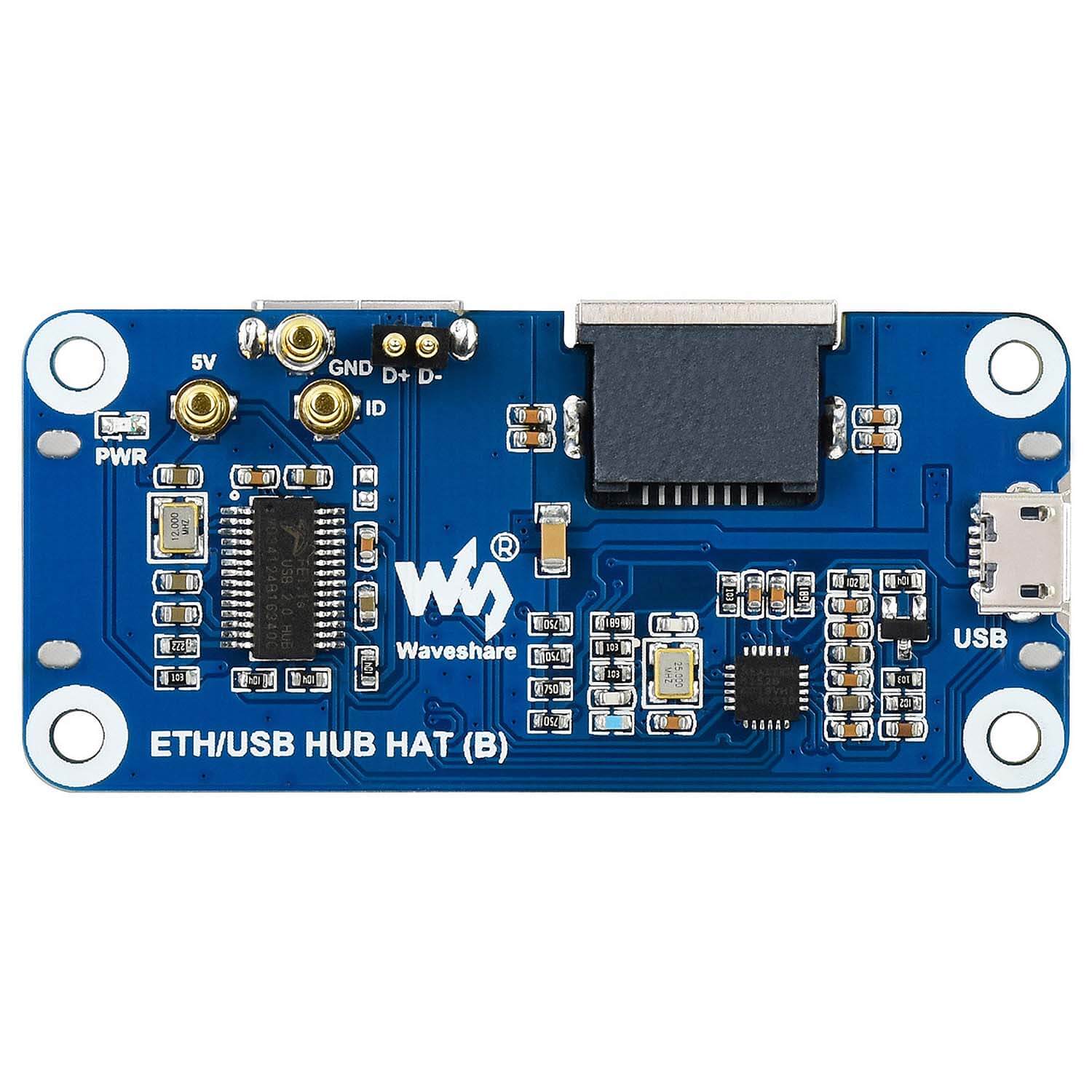 Ethernet / USB HUB HAT for Raspberry Pi (1x RJ45 & 3x USB 2.0) - The Pi Hut