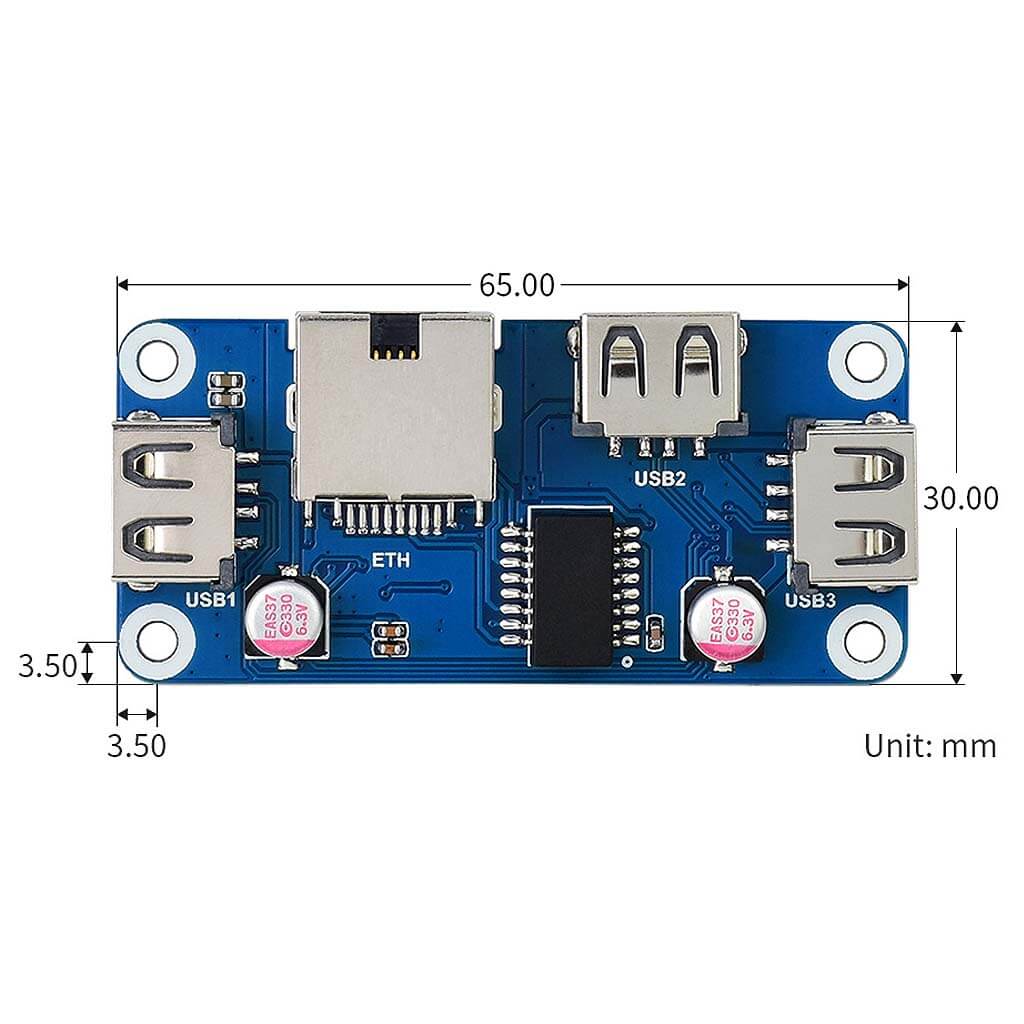 Ethernet/USB HUB HAT (B) for Raspberry Pi Series, 1x RJ45, 3x USB 2.0 -  RobotShop