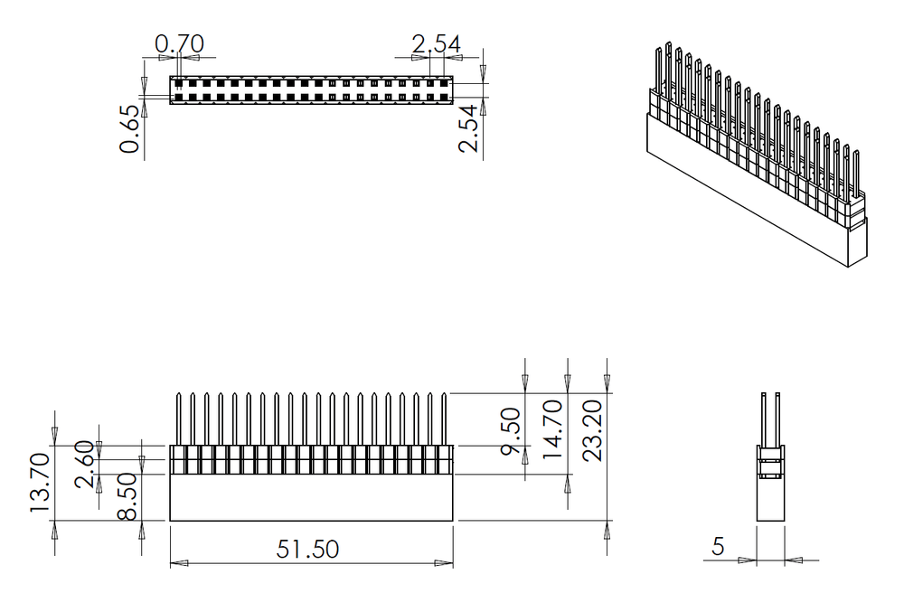 Extra-Tall Push-Fit Stacking GPIO Header for Raspberry Pi - Double