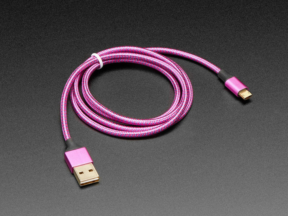 Fully Reversible Pink/Purple USB A to micro B Cable - 1m long - The Pi Hut