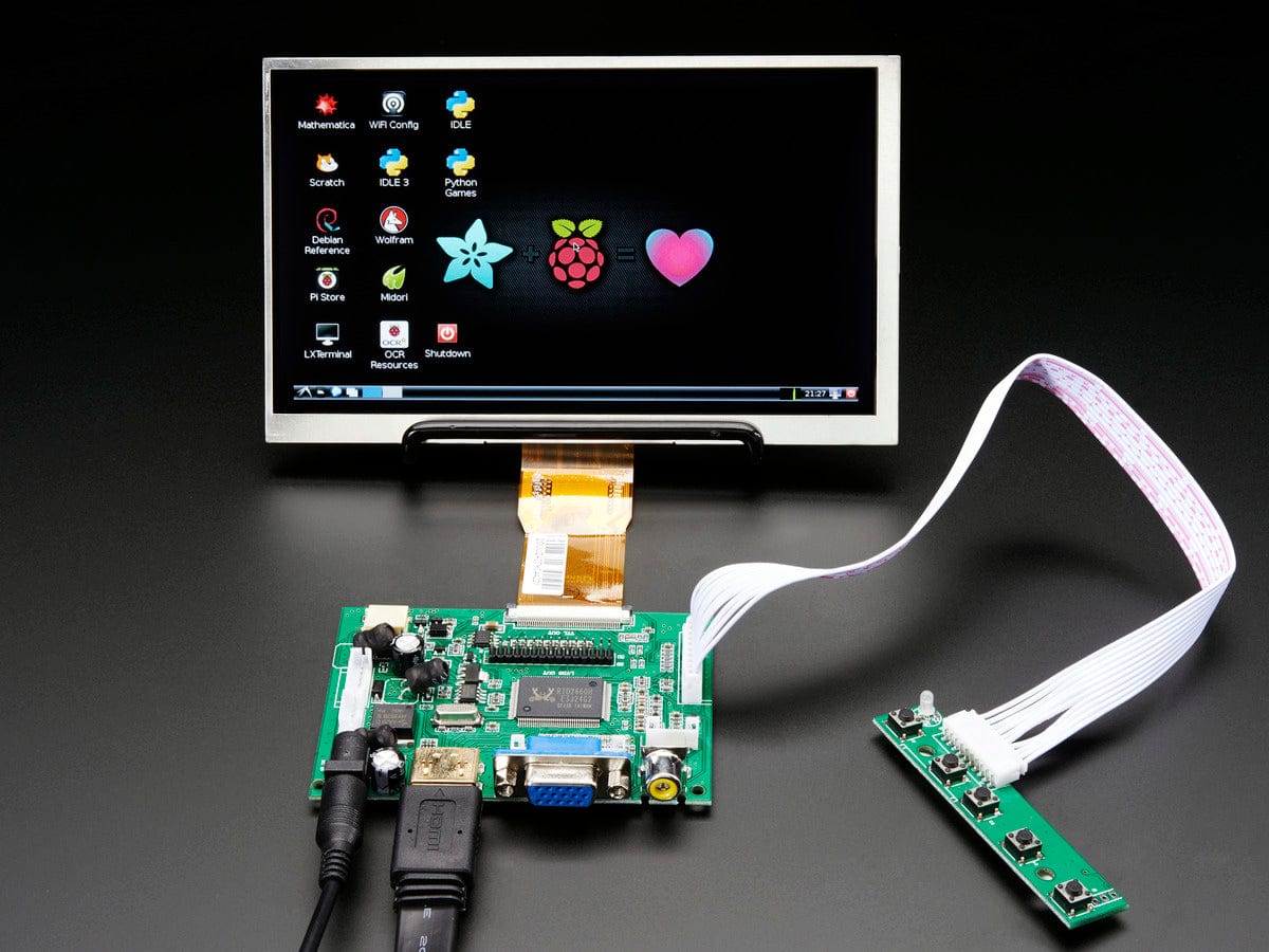 HDMI 4 Pi: 7" Display no Touchscreen 1024x600- HDMI/VGA/NTSC/PAL - The Pi Hut