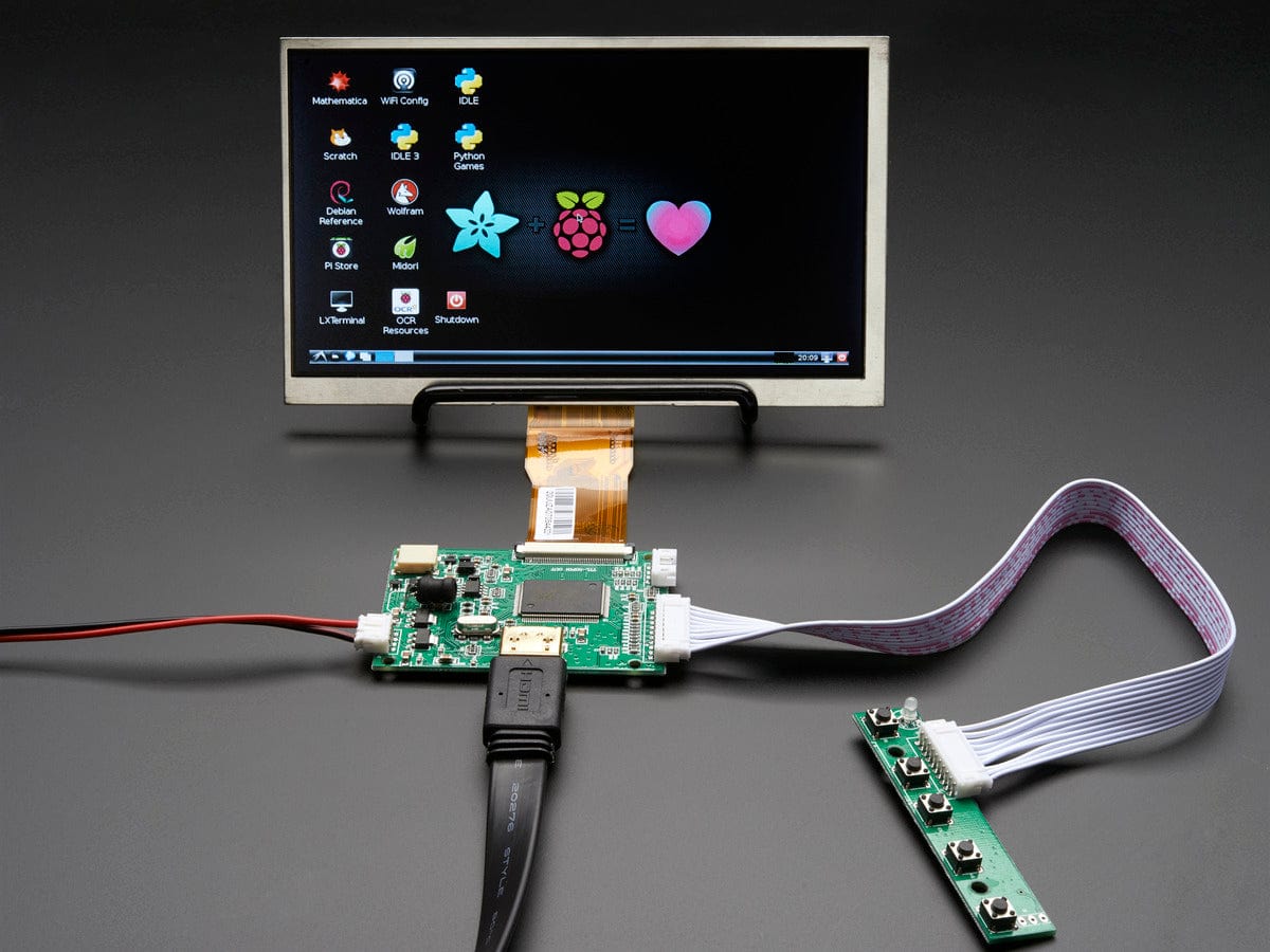 HDMI 4 Pi: 7" Display no Touchscreen 1024x600 w/ Mini Driver - The Pi Hut