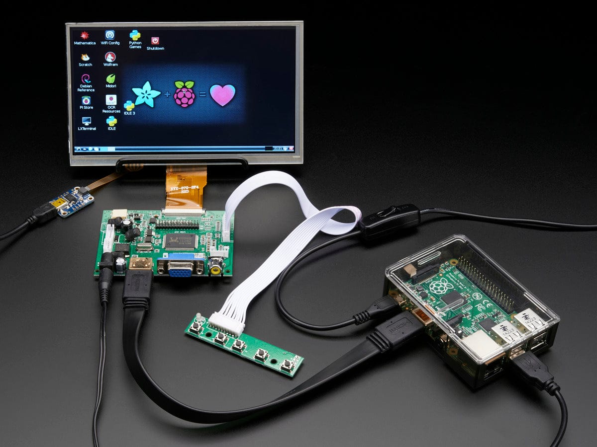 HDMI 4 Pi: 7" Display w/Touchscreen 1024x600- HDMI/VGA/NTSC/PAL - The Pi Hut