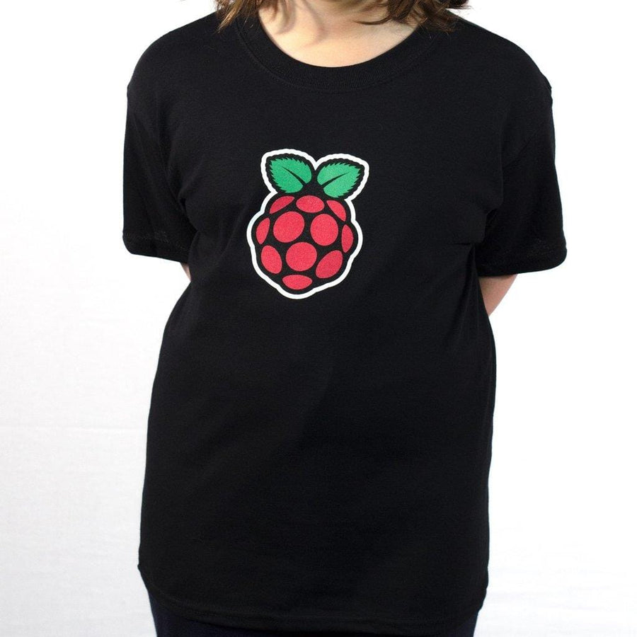 Kids Black Raspberry Pi Logo T-shirt [discontinued] - The Pi Hut