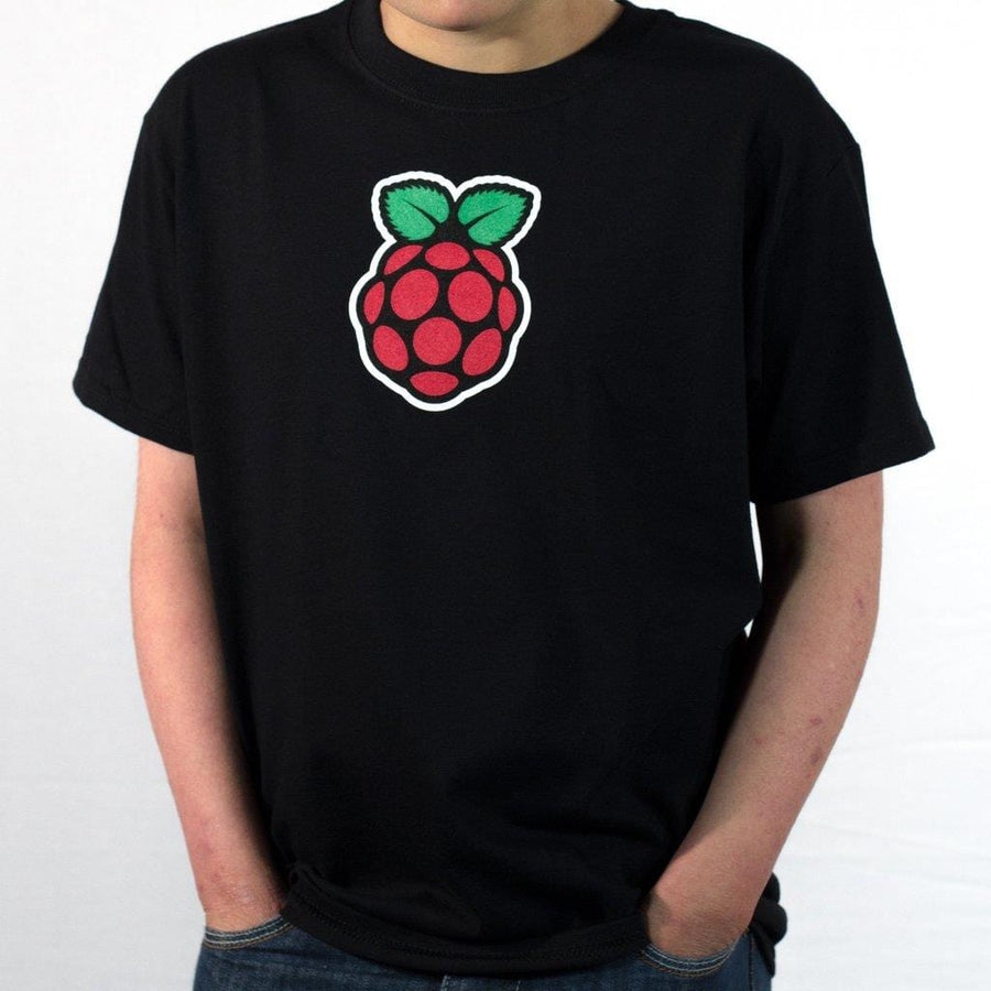 Kids Black Raspberry Pi Logo T-shirt [discontinued] - The Pi Hut