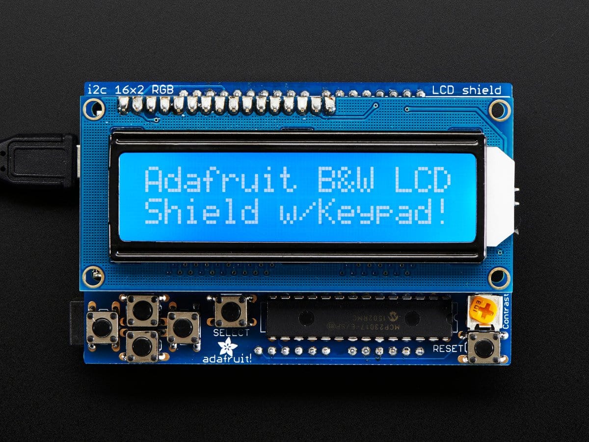 LCD Shield Kit w/ 16x2 Character Display - Only 2 pins used! - The Pi Hut
