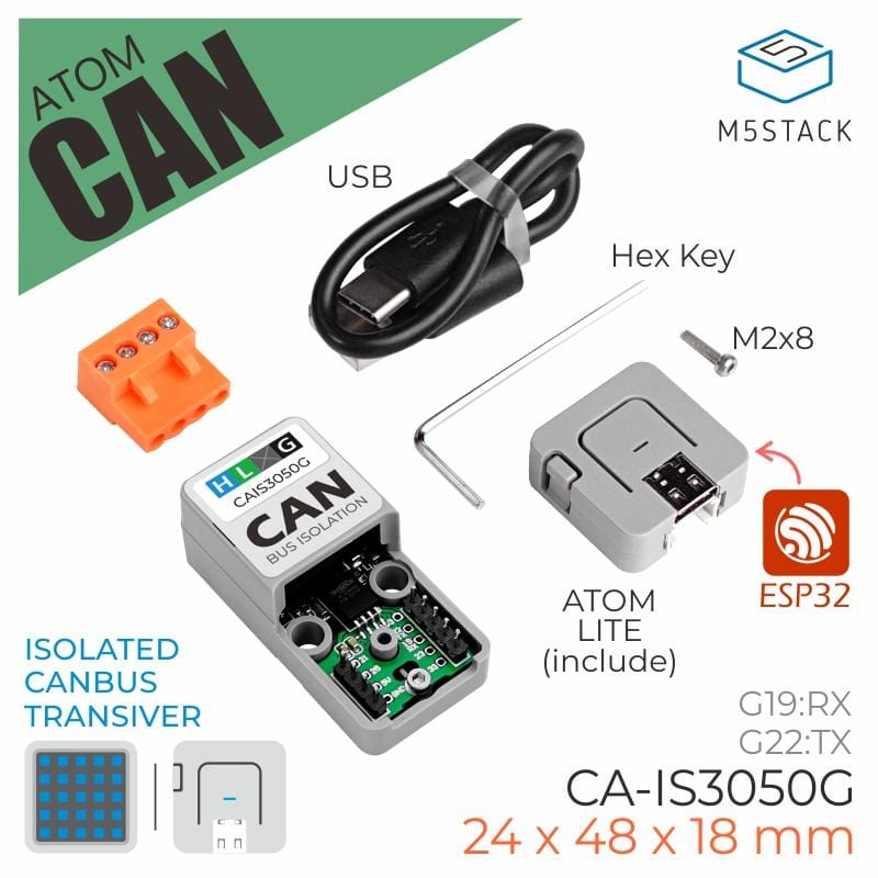 M5Stack ATOM CANBus Kit (CA-IS3050G) - The Pi Hut