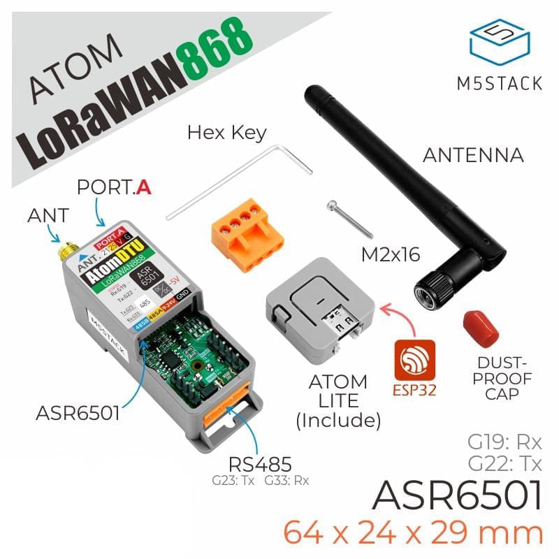 M5Stack Atom DTU LoRaWAN Kit 868MHz (ASR6501) - The Pi Hut