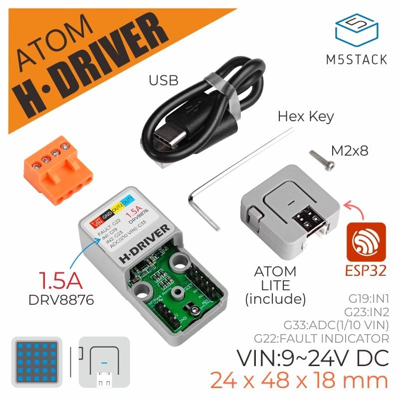 M5Stack ATOM H-Bridge Driver Kit (DRV8876) - The Pi Hut