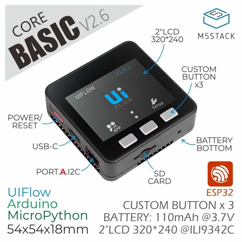 M5Stack ESP32 Basic Core IoT Development Kit V2.6 - The Pi Hut