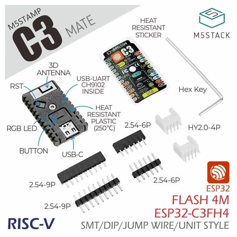 M5Stack M5Stamp C3 Mate with Pin Headers - The Pi Hut