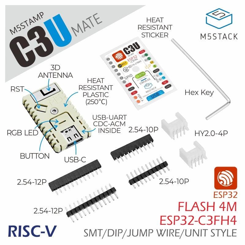 M5Stack M5stamp C3U Mate with Pin Headers - The Pi Hut