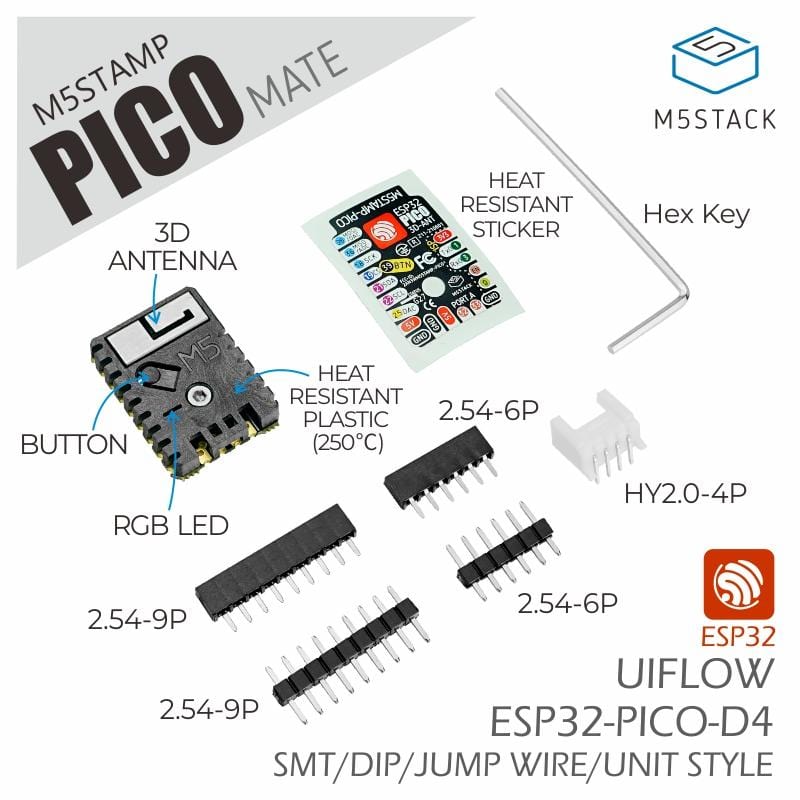 M5Stack M5Stamp Pico Mate with Pin Headers - The Pi Hut