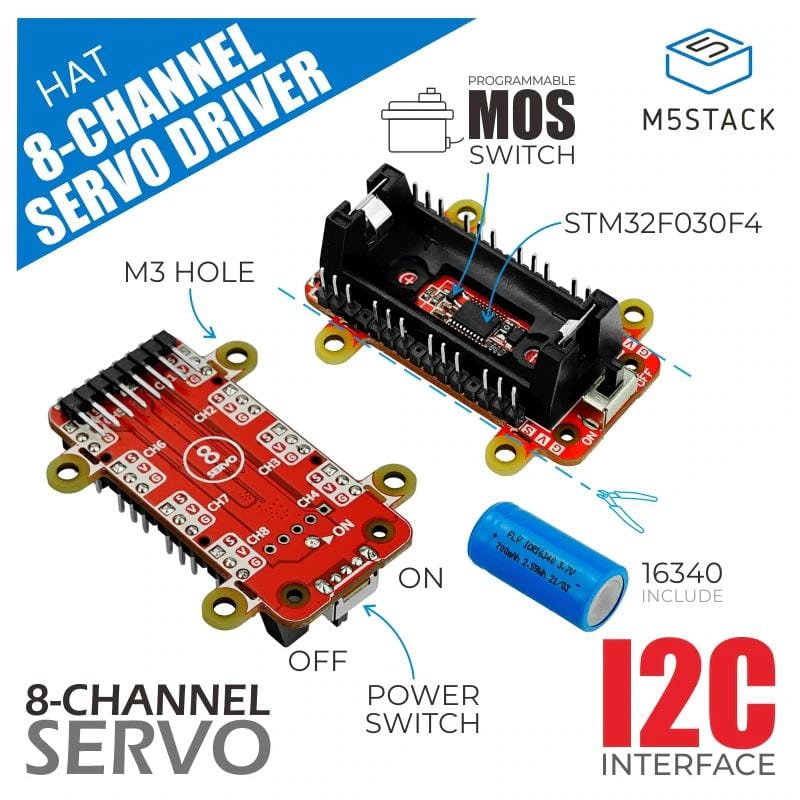 M5Stack M5StickC 8-Channel Servo Driver HAT - The Pi Hut