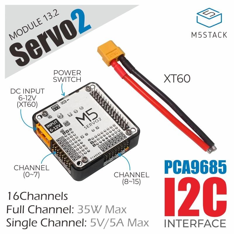 M5Stack SERVO2 Module 16 Channels - 13.2 (PCA9685) - The Pi Hut