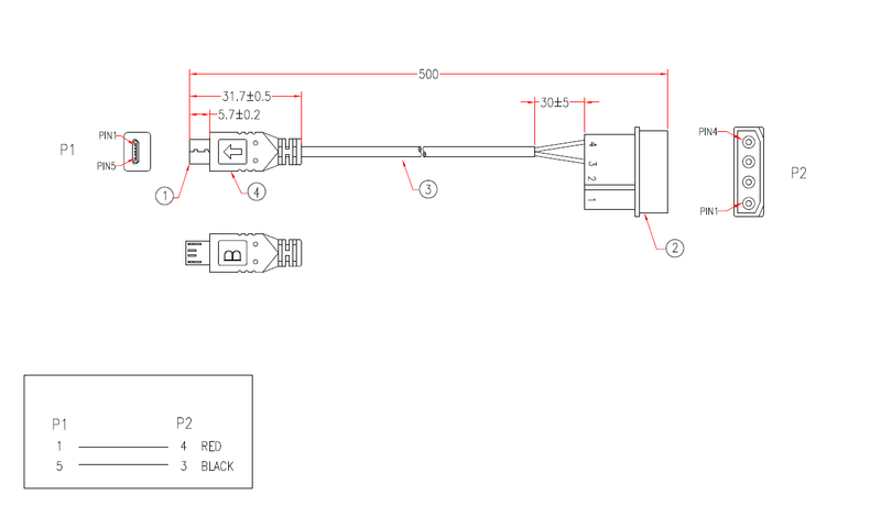 Micro USB to 4-Pin Molex Socket Cable (0.5m) - The Pi Hut