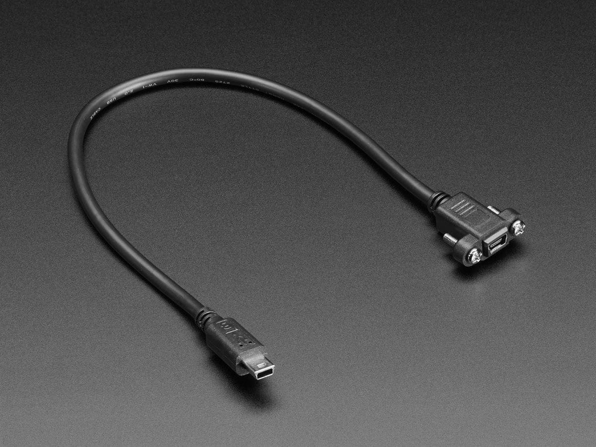 Panel Mount Extension USB Cable - Mini B Male to Mini B Female - The Pi Hut