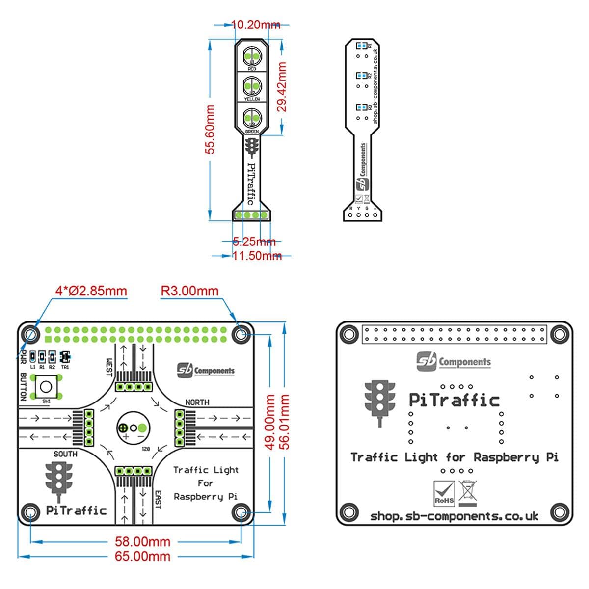 PiTraffic - Raspberry Pi Traffic Light HAT - The Pi Hut