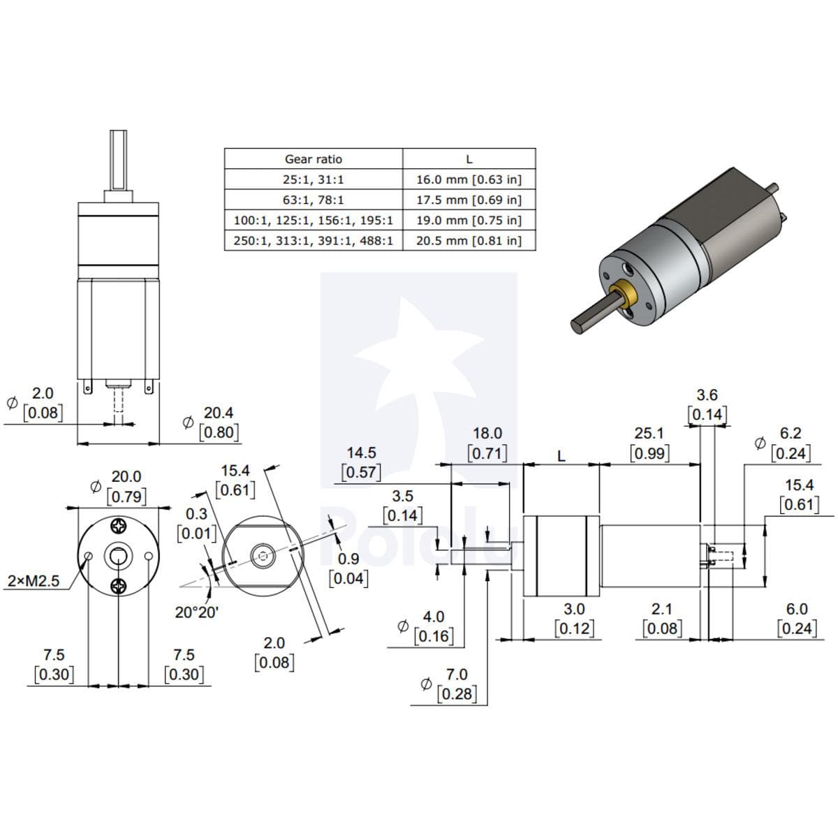 Pololu 12V 100:1 20D Metal Gearmotor (Long-life Carbon Brush) - The Pi Hut