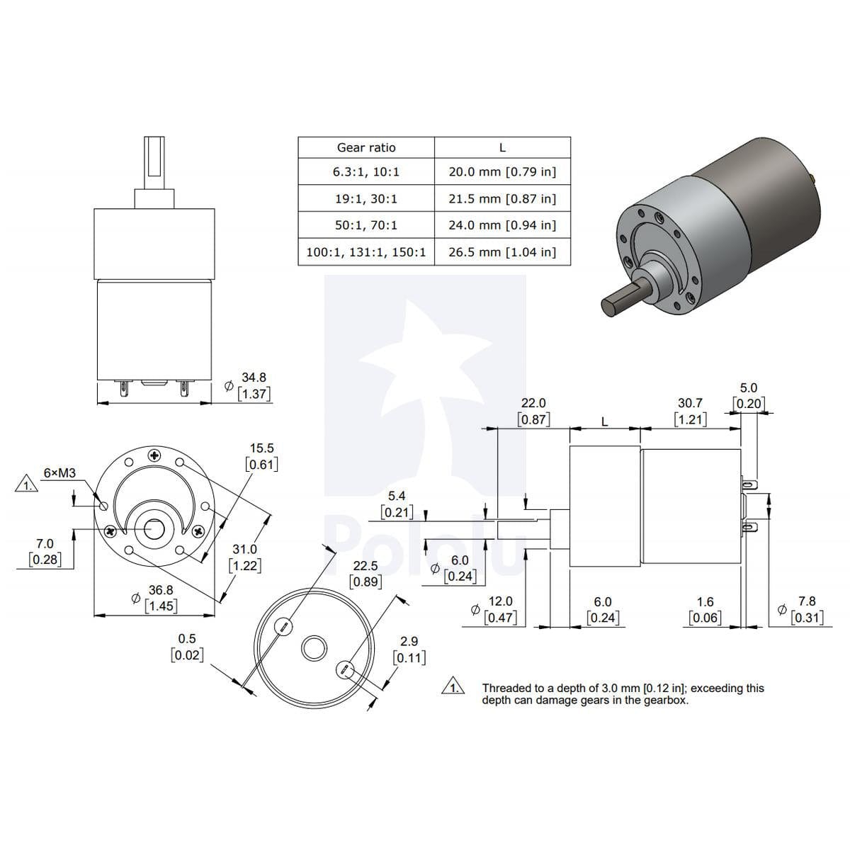 Pololu 12V 100:1 37D 12V Metal Gearmotor - The Pi Hut