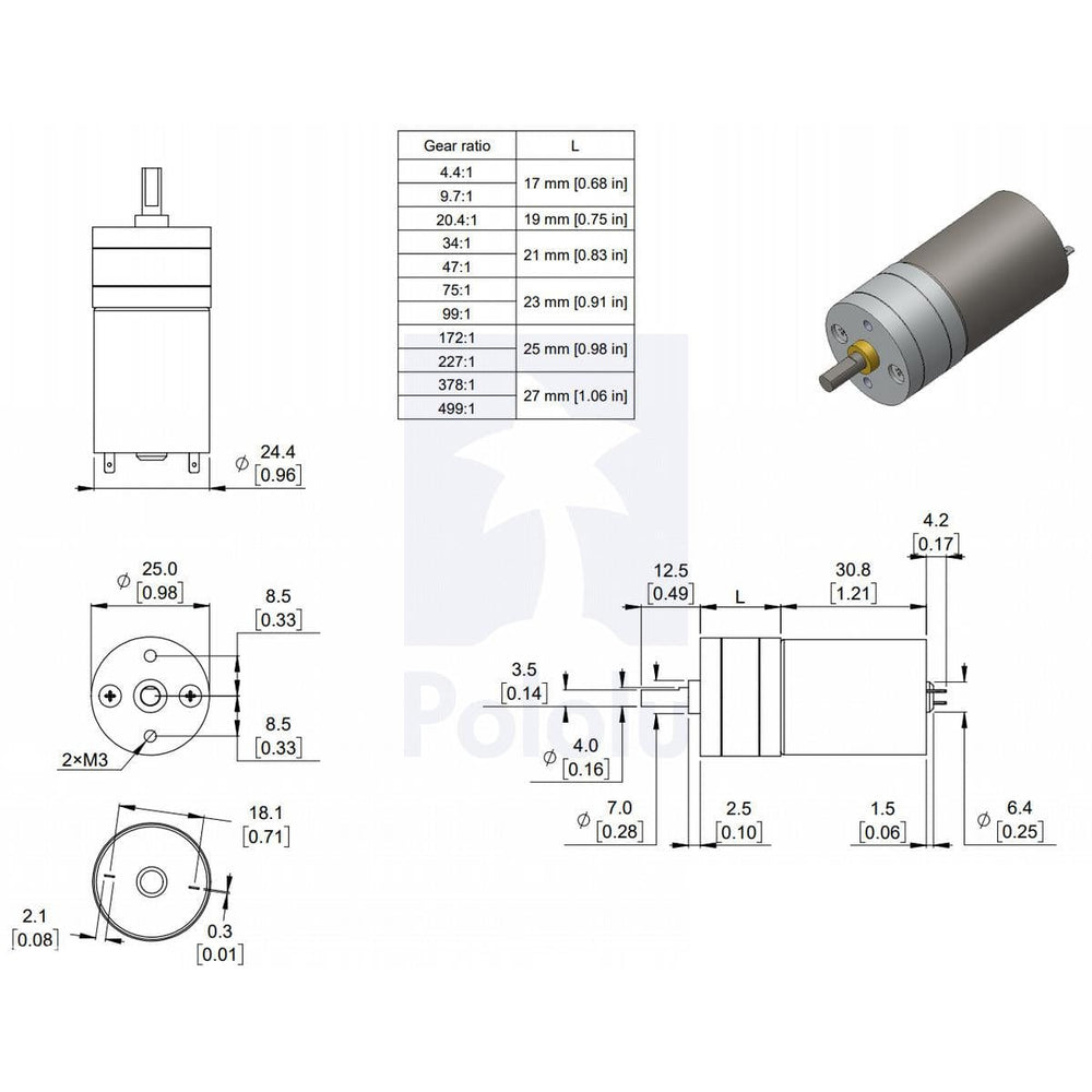Pololu 12V Medium-Power 34:1 25D Metal Gearmotor