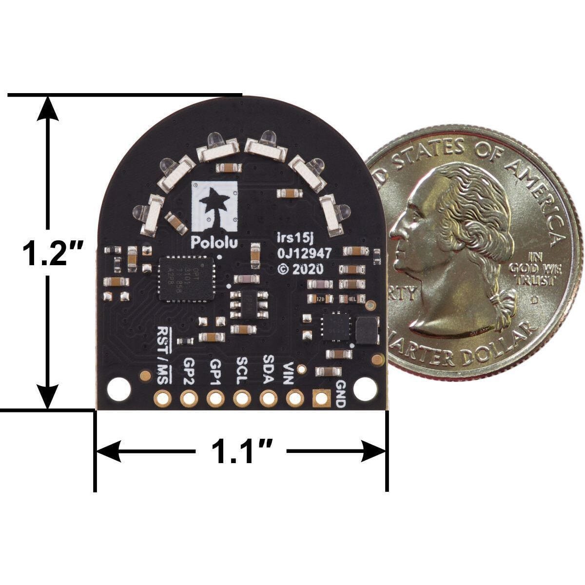 Pololu 3-Channel Wide FOV Time-of-Flight Distance Sensor OPT3101 (No Headers) - The Pi Hut