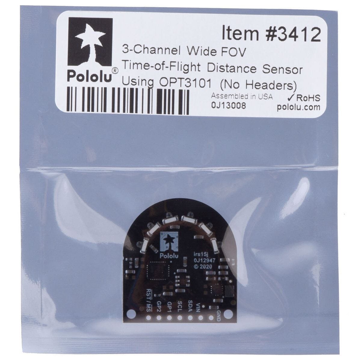 Pololu 3-Channel Wide FOV Time-of-Flight Distance Sensor OPT3101 (No Headers) - The Pi Hut