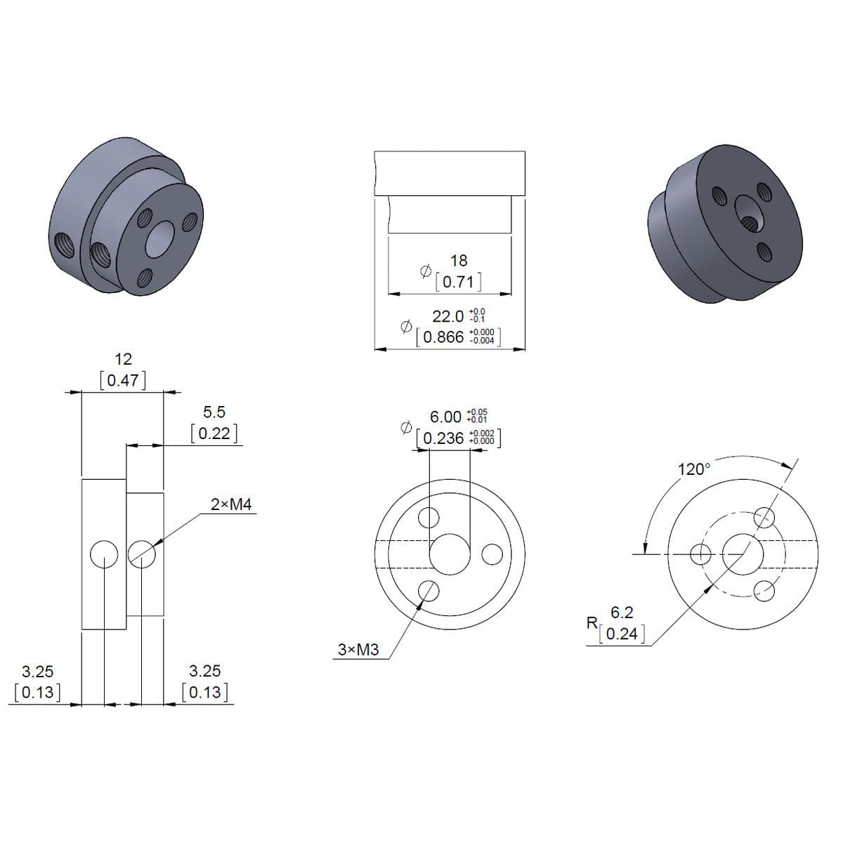 Pololu Aluminum Scooter Wheel Adapter for 6mm Shaft - The Pi Hut