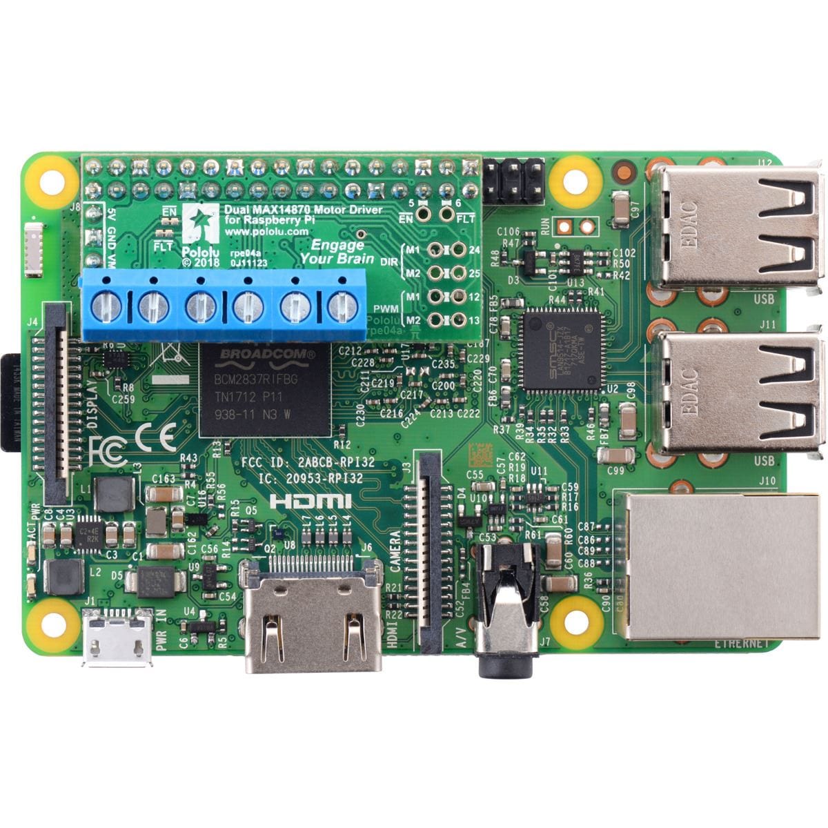 Pololu Dual MAX14870 Motor Driver for Raspberry Pi (Assembled) - The Pi Hut