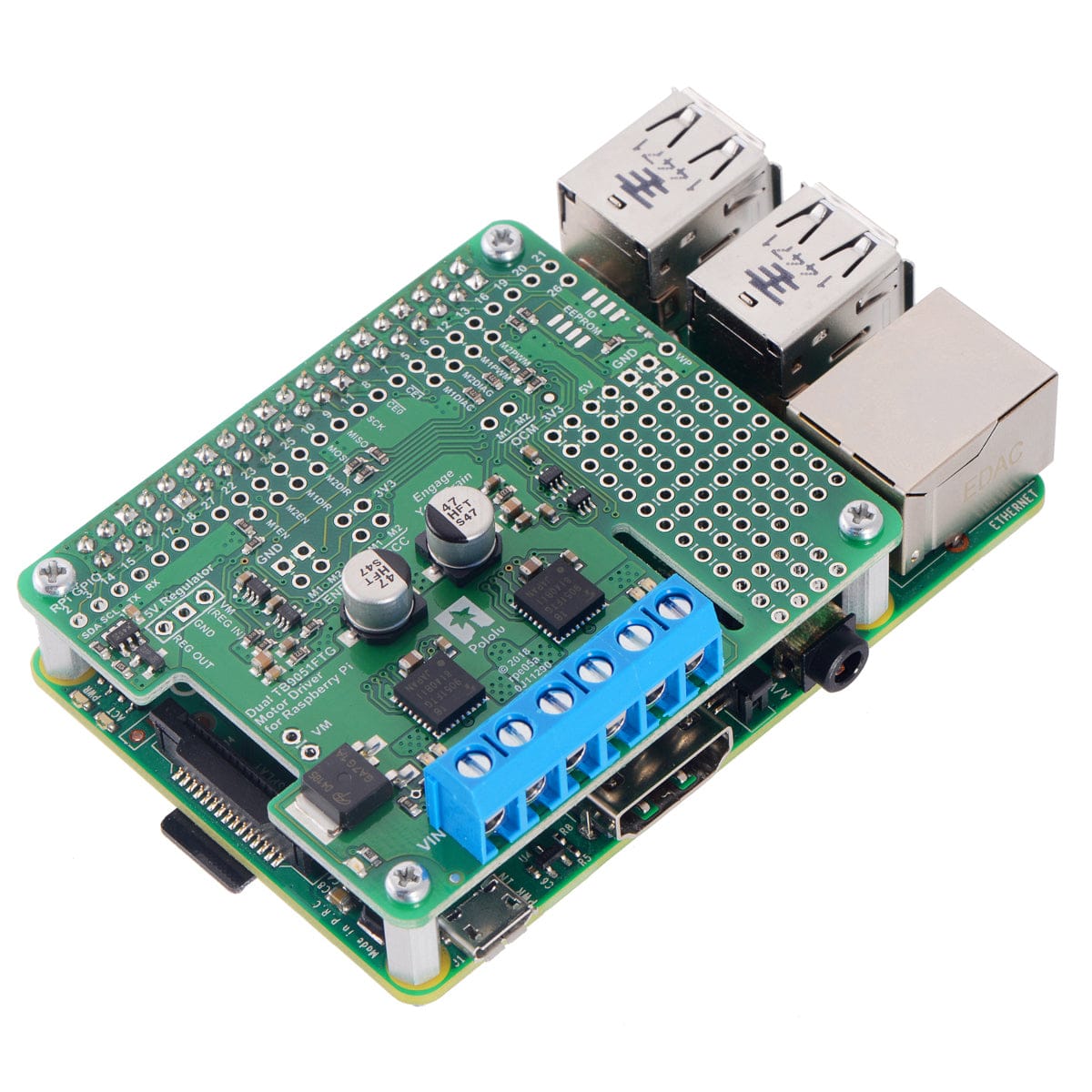 Pololu Dual TB9051FTG Motor Driver for Raspberry Pi (Assembled) - The Pi Hut