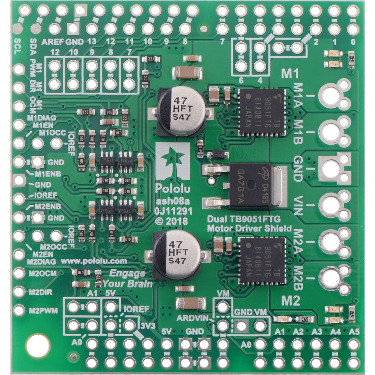 Pololu Dual TB9051FTG Motor Driver Shield for Arduino - The Pi Hut