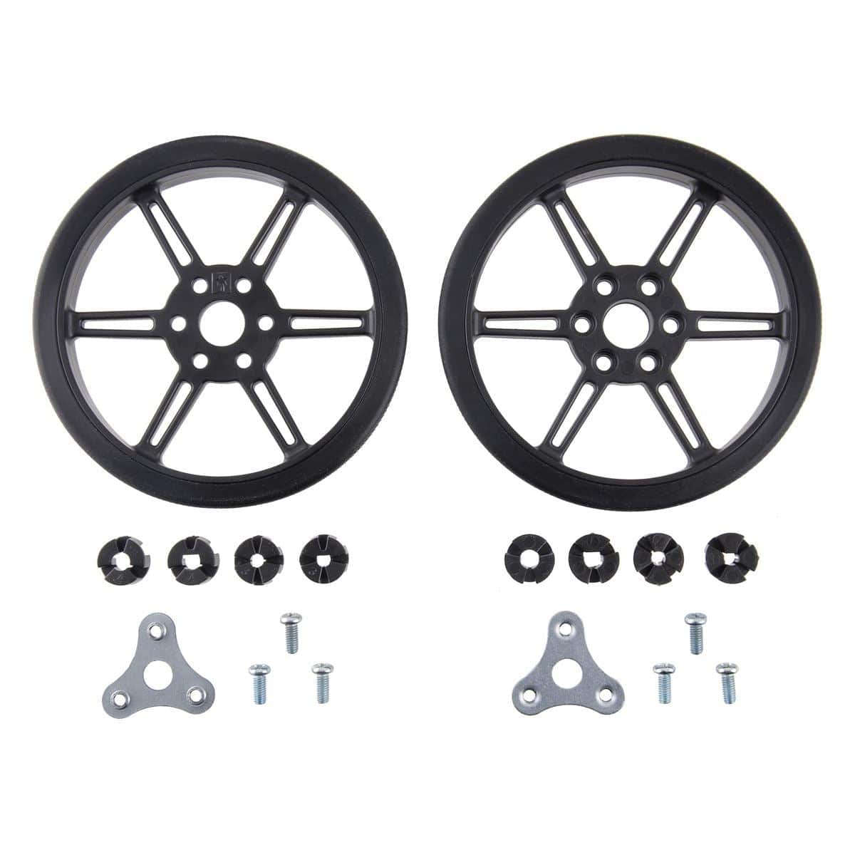 Pololu Multi-Hub Wheel w/Inserts for 3mm/4mm Shafts - 80x10mm Black (2-Pack) - The Pi Hut