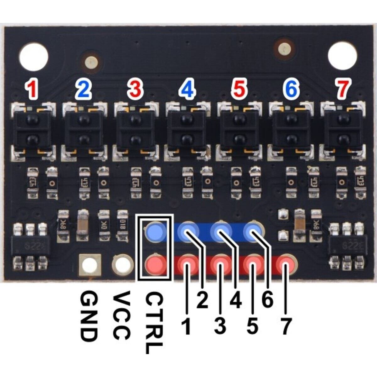 Pololu QTRX-HD-07A Reflectance Sensor Array: 7-Channel; 4mm Pitch; Analog - The Pi Hut