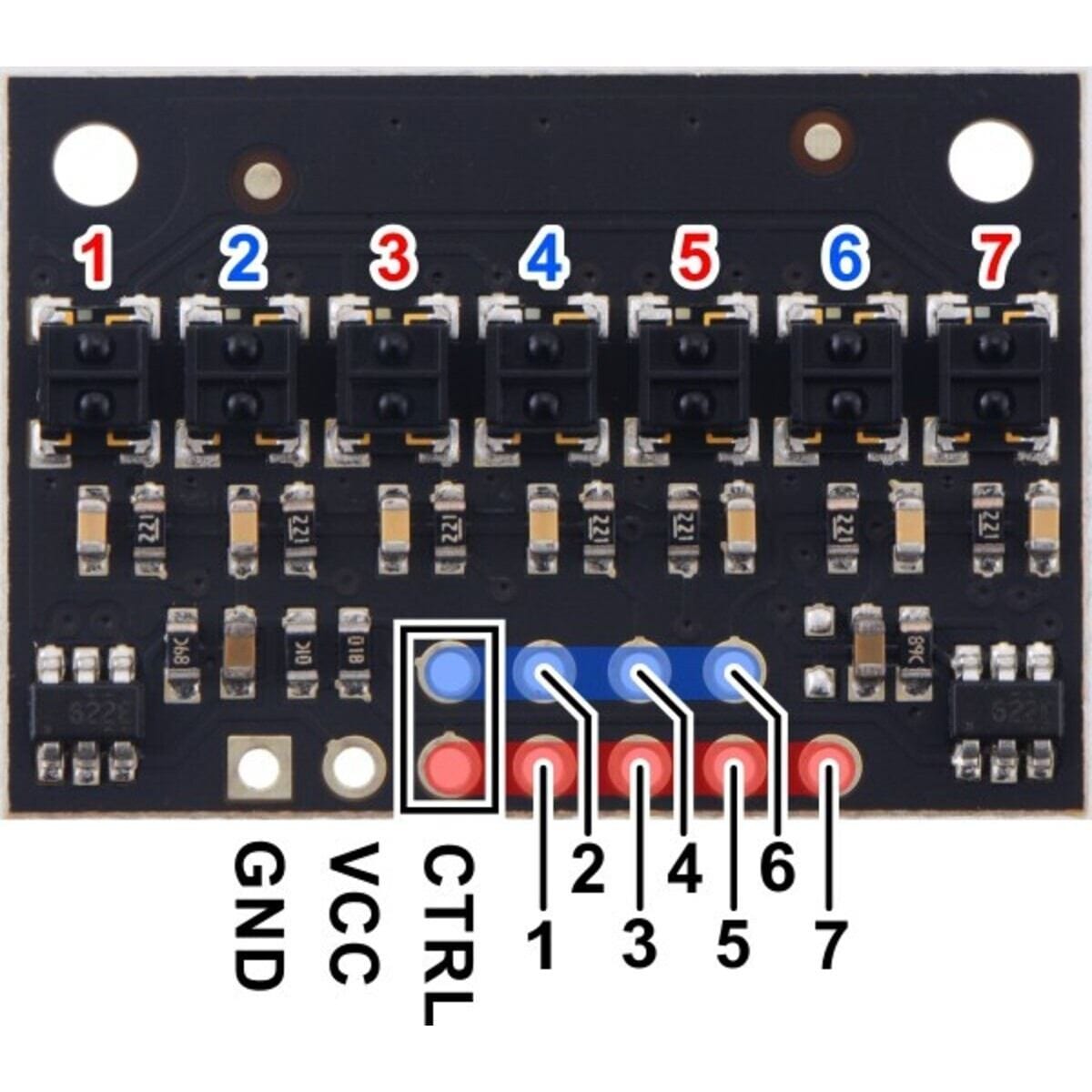 Pololu QTRX-HD-07RC Reflectance Sensor Array: 7-Channel, 4mm Pitch, RC - The Pi Hut