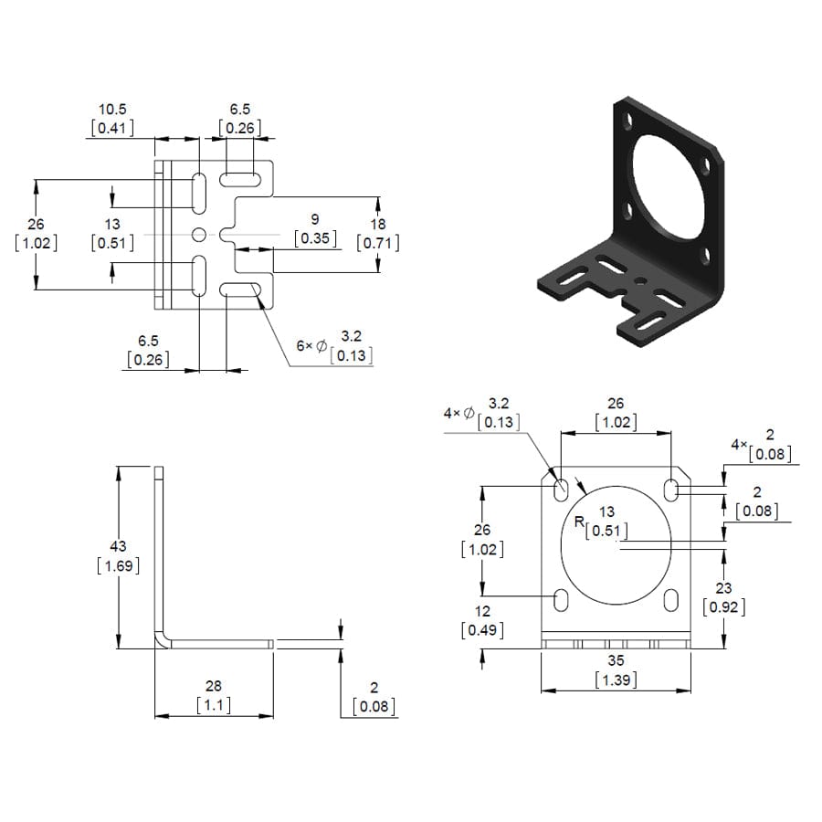 Pololu Stamped Aluminium L-Bracket for NEMA 14 Stepper Motors - The Pi Hut