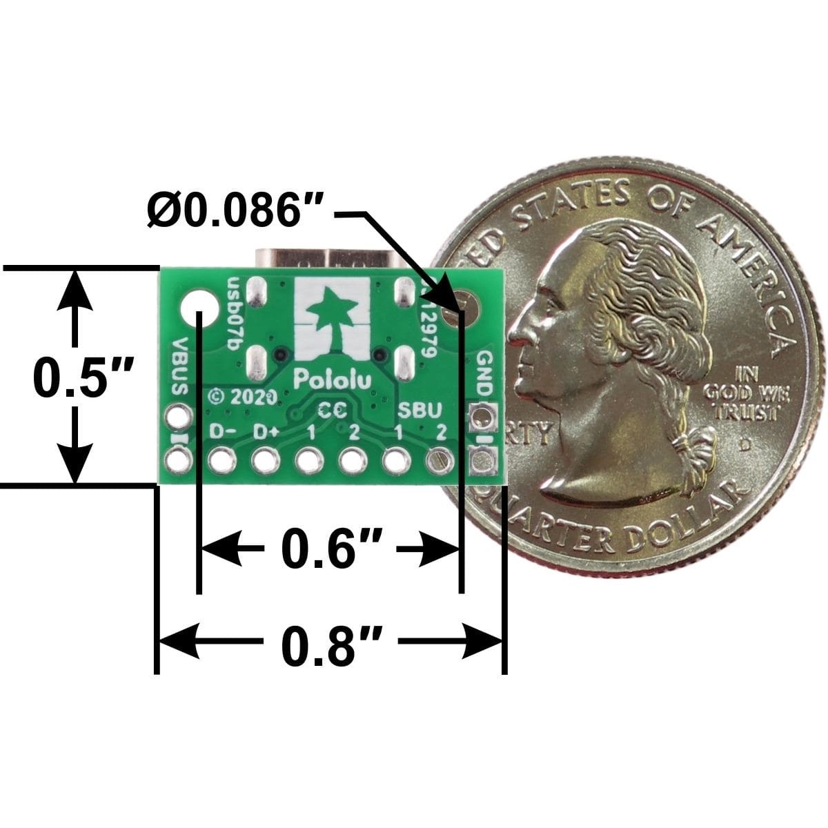 Pololu USB 2.0 Type-C Connector Breakout Board (usb07b) - The Pi Hut