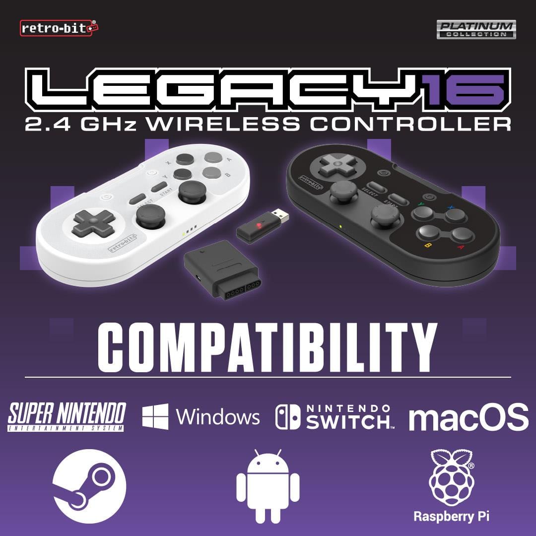 Retro-Bit Legacy16 2.4GHz Wireless Controller - Classic Grey - The Pi Hut