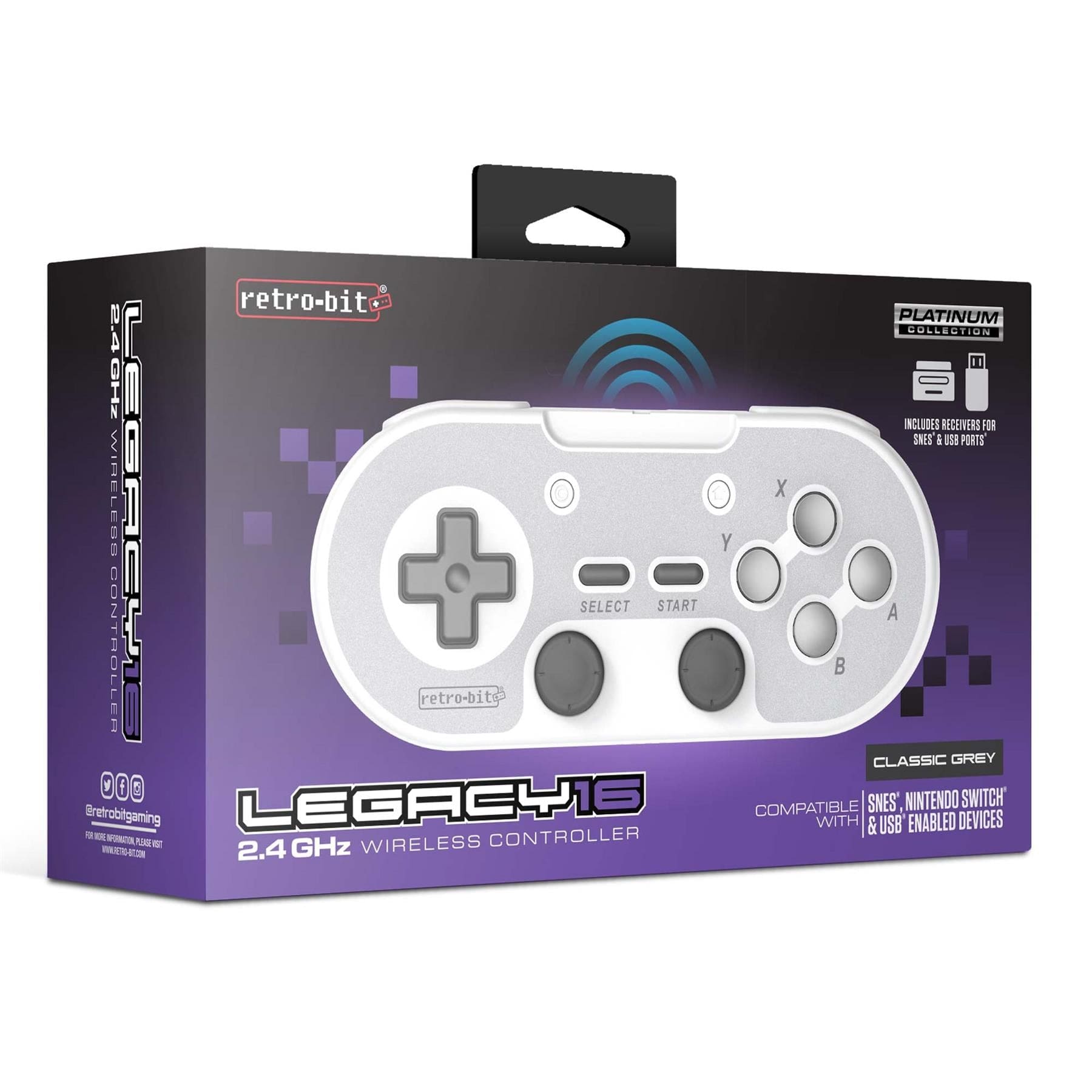 Retro-Bit Legacy16 2.4GHz Wireless Controller - Classic Grey - The Pi Hut