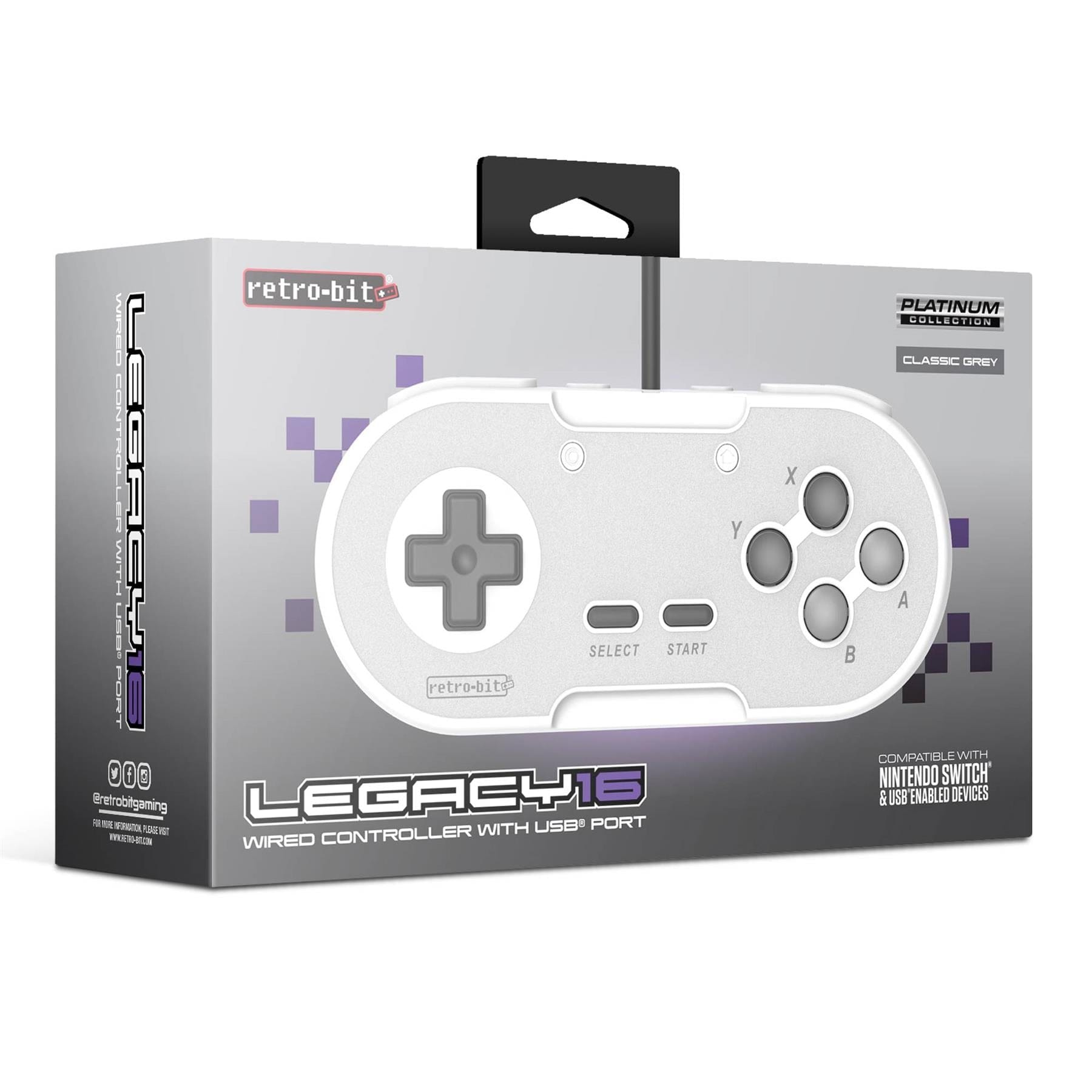 Retro-Bit Legacy16 Wired USB Controller - Classic Grey - The Pi Hut