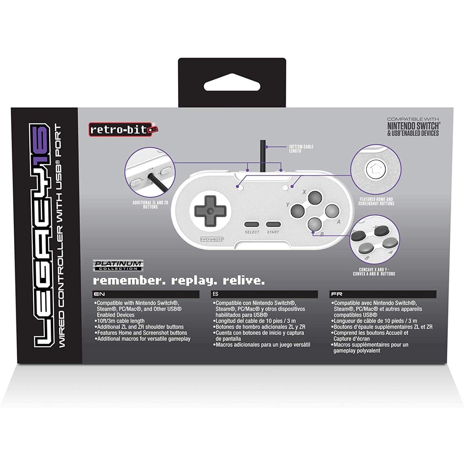 Retro-Bit Legacy16 Wired USB Controller - Classic Grey - The Pi Hut