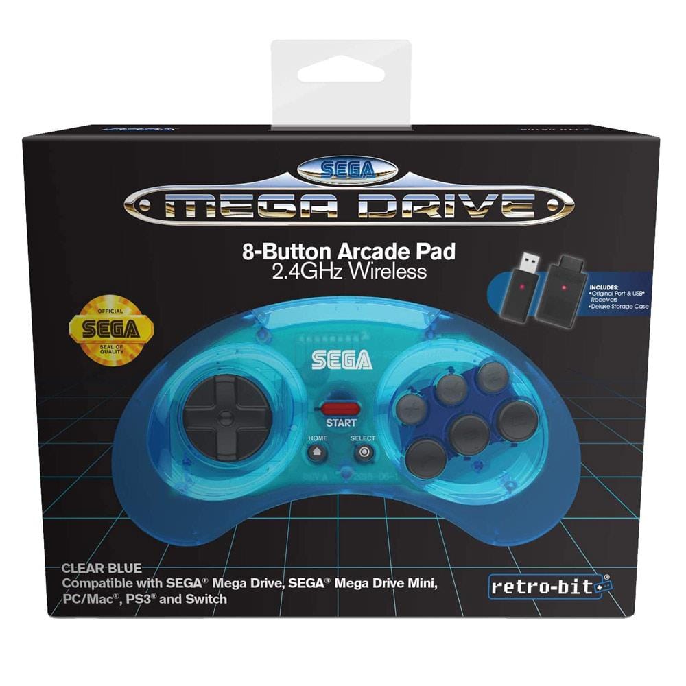 Retro-Bit Official SEGA Mega Drive 8-Button 2.4Ghz Wireless Arcade Pad - Blue - The Pi Hut