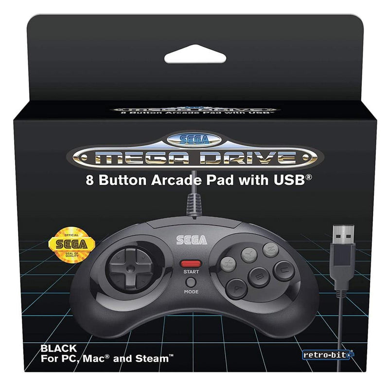 Retro-Bit Official SEGA Mega Drive 8-Button USB Arcade Pad - Black - The Pi Hut