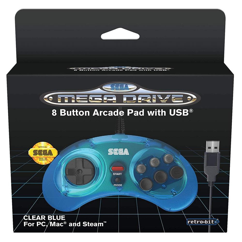 Retro-Bit Official SEGA Mega Drive 8-Button USB Arcade Pad - Blue - The Pi Hut