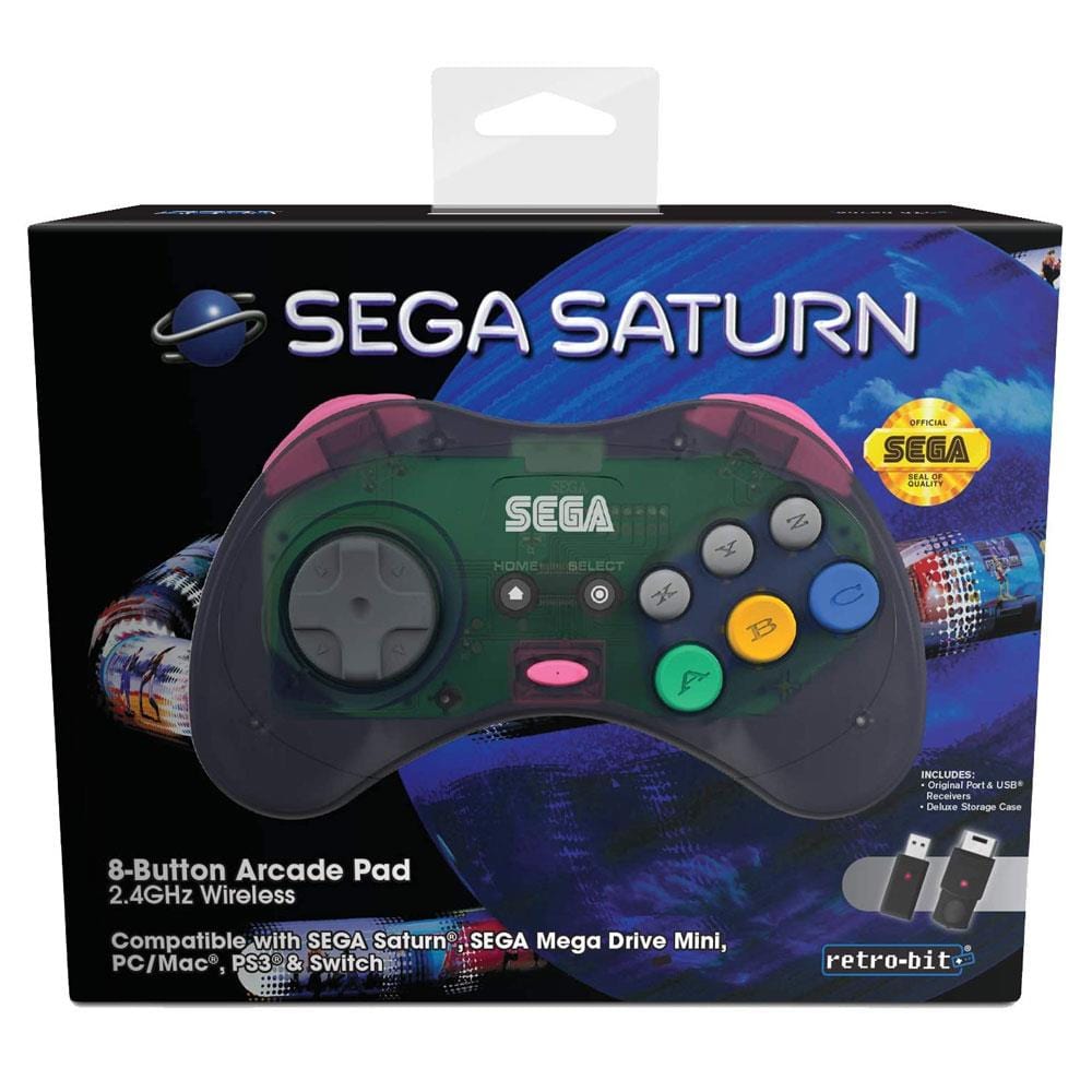 Retro-Bit Official SEGA Saturn 8-Button 2.4Ghz Wireless Arcade Pad - Grey - The Pi Hut
