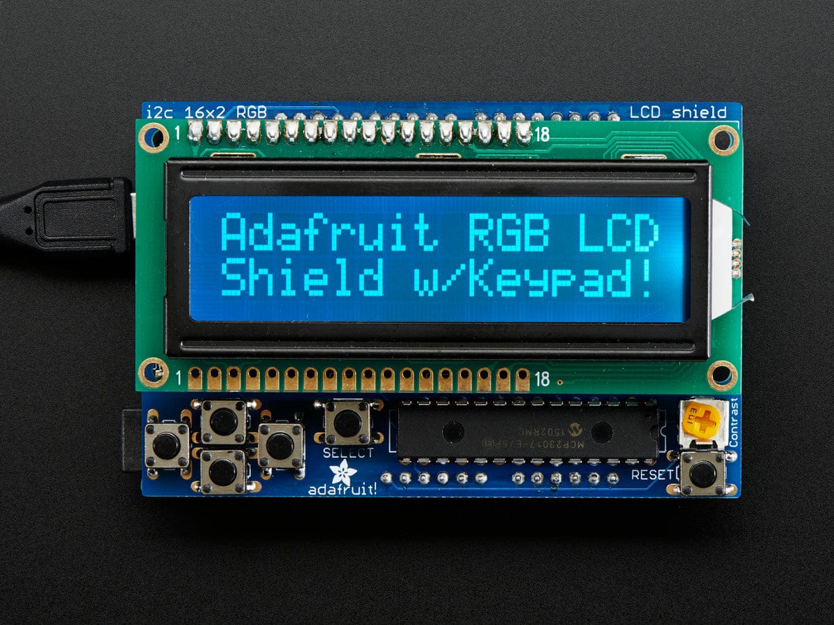 RGB LCD Shield Kit w/ 16x2 Character Display - Only 2 pins used! - The Pi Hut