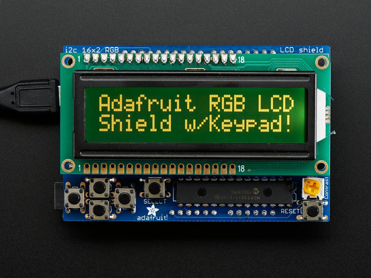 RGB LCD Shield Kit w/ 16x2 Character Display - Only 2 pins used! - The Pi Hut