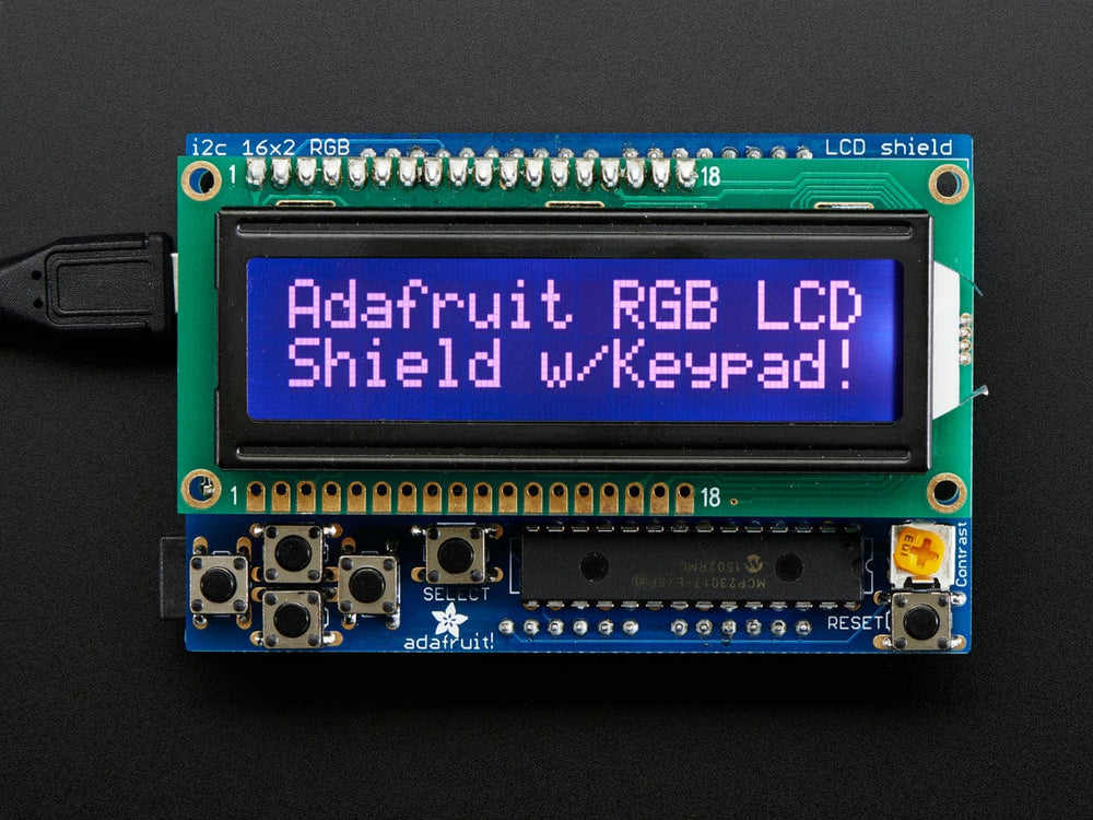 RGB LCD Shield Kit w/ 16x2 Character Display - Only 2 pins used! - The Pi Hut