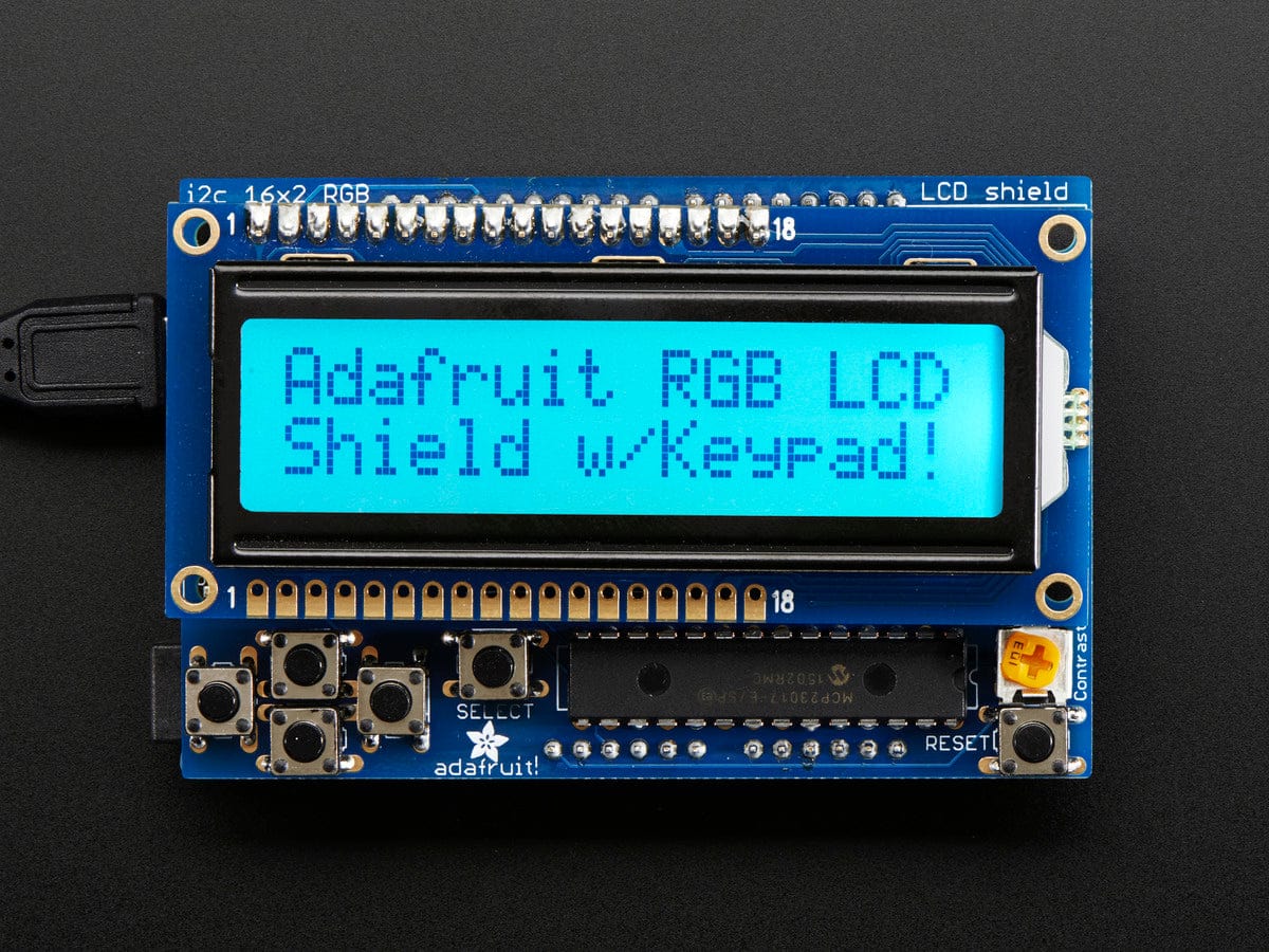 RGB LCD Shield Kit w/ 16x2 Character Display - Only 2 pins used! - The Pi Hut