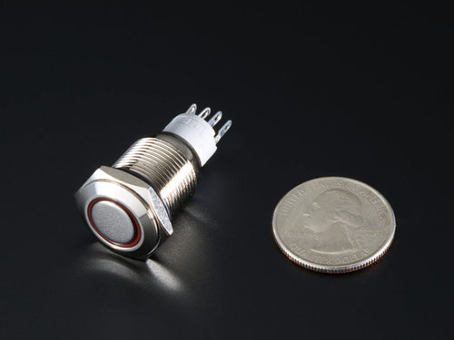 Rugged Metal On/Off Switch with Red LED Ring (16mm Red On/Off) - The Pi Hut
